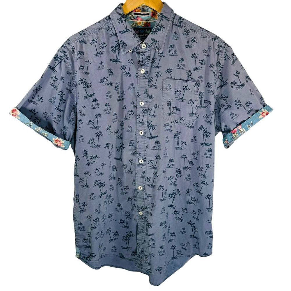 Charleston Threads Men's Large Blue Palm Tree Print Short Sleeve Button-Up Shirt